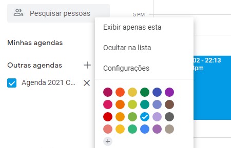 opções de cores da Agenda Astrológica Digital