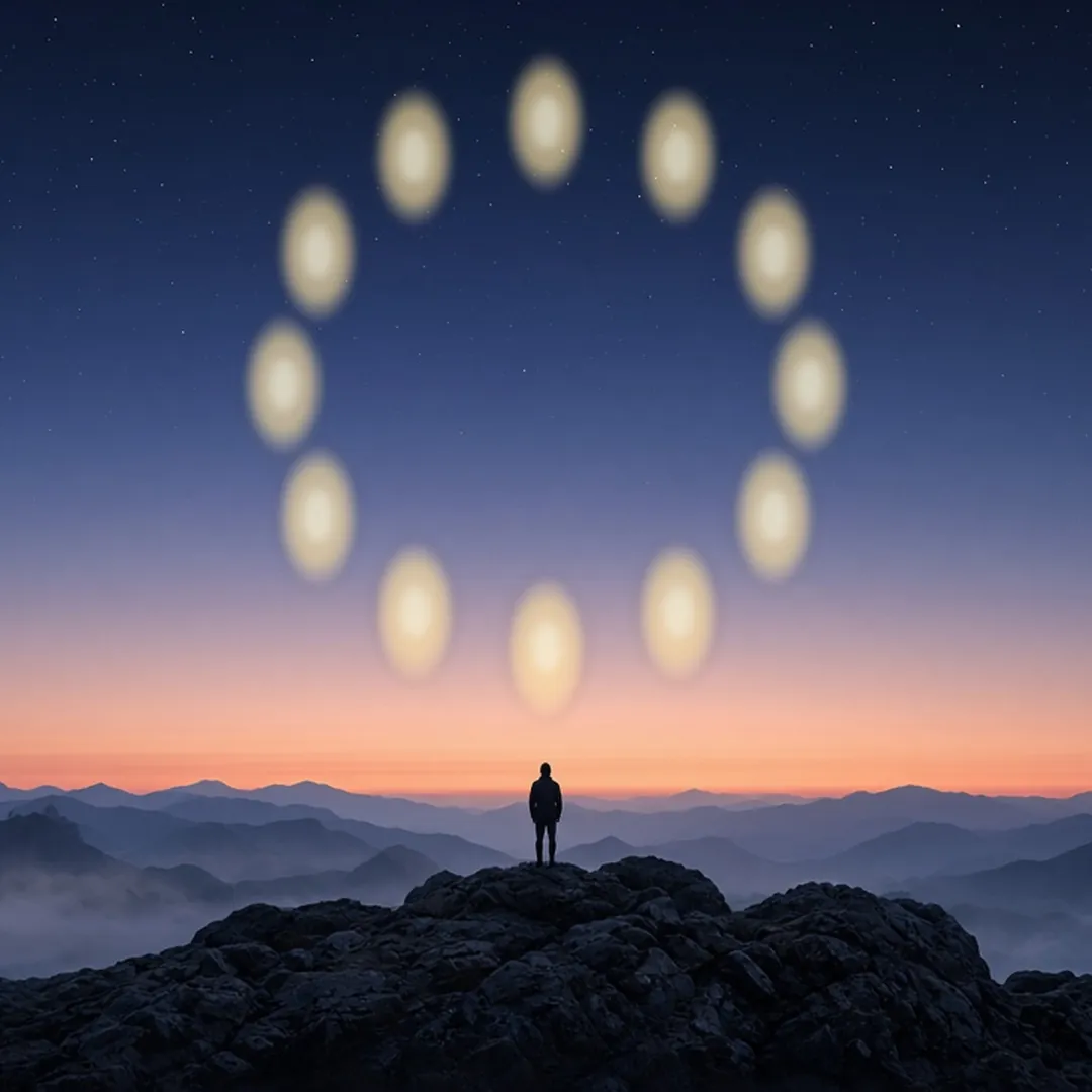 Doze portais zodiacais — simbolismo do ciclo celeste Representação simbólica de doze portais em um ciclo celeste